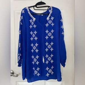 JohnPaulRichard Royal Blue Tunic with White Embroidery Large